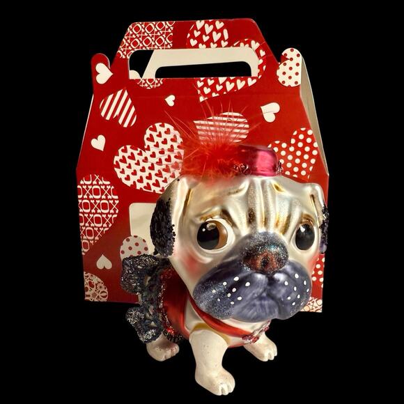 VTG Robert Stanley Anthropomorphic Blown Glass Pug Dog Christmas Ornament No Box - Picture 16 of 16